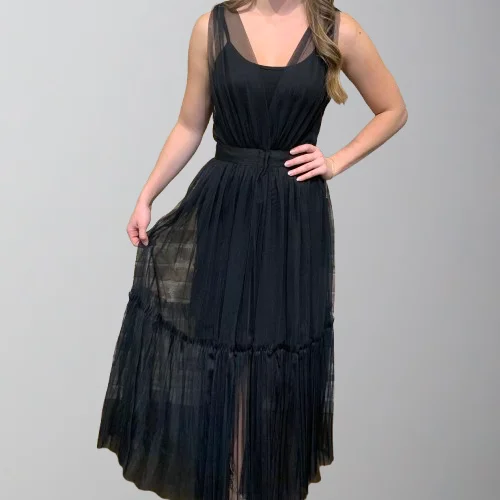 Astrid Tulle Dress with Slip-Black