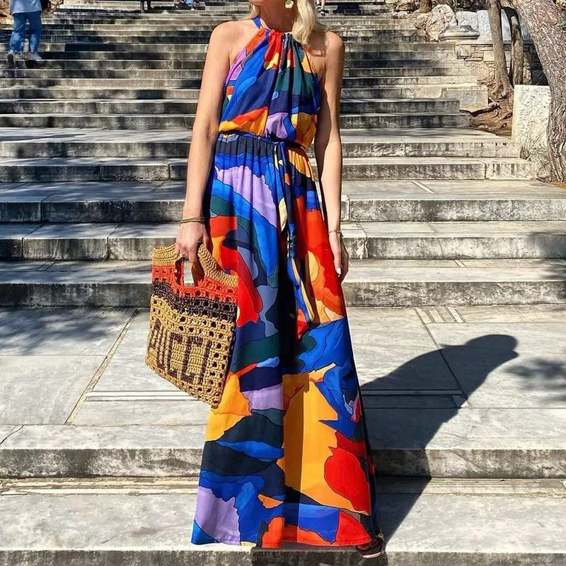 FASHION HANGING NECK BOHEMIAN DRESS