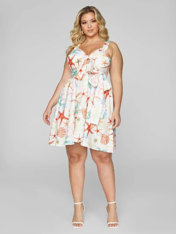 Fashion To Figure - Sabrina Seashell Print Tie Front Dress