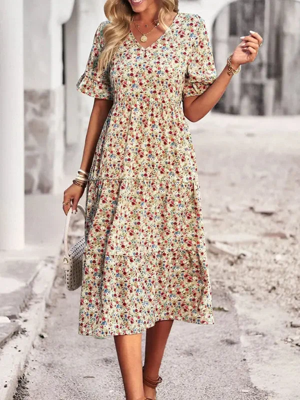 Ditsi Elegant V-neck short-sleeved holiday mini-dress