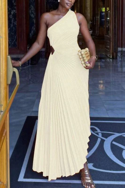 ONE SHOULDER KNOT SIDE LONG DRESS