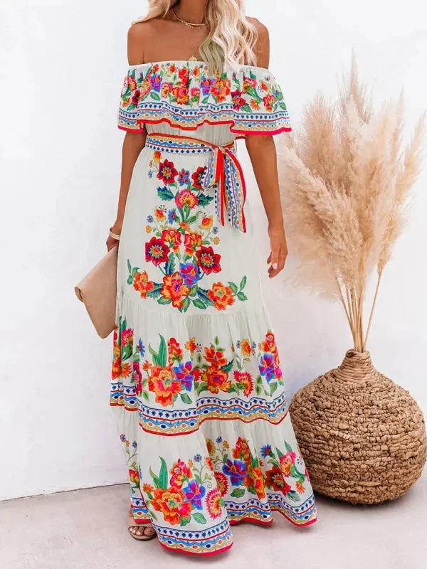 Blue Zone Planet |  one-shoulder printed long swing dress