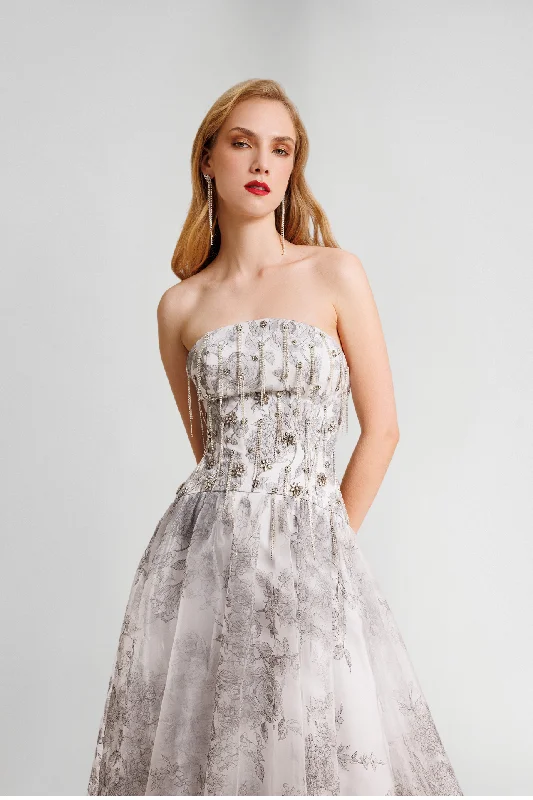 Strapless Beaded Corset Crinoline Dress