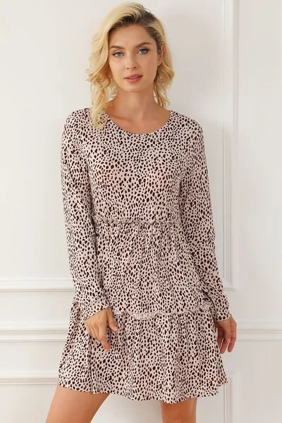 Blue Zone Planet |  Frill Printed Round Neck Dress