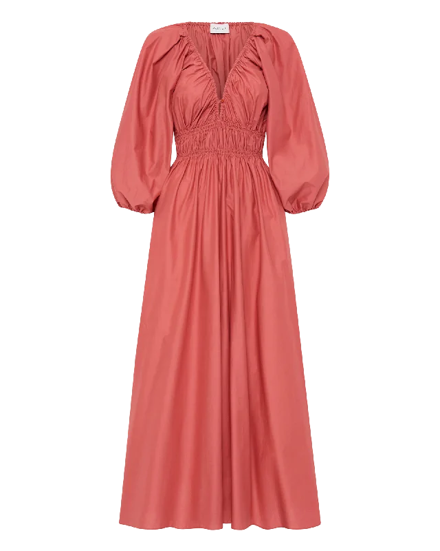 Shirred Plunge Button Dress