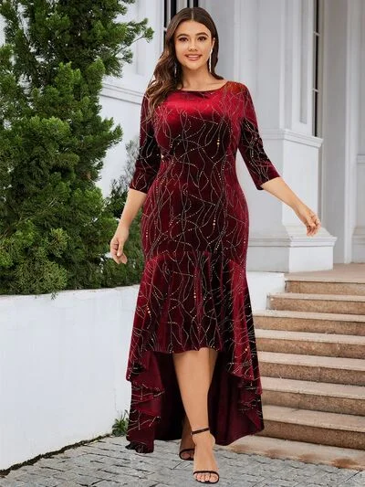 Blue Zone Planet |  Plus Size Ruffle Hem High-Low Dress