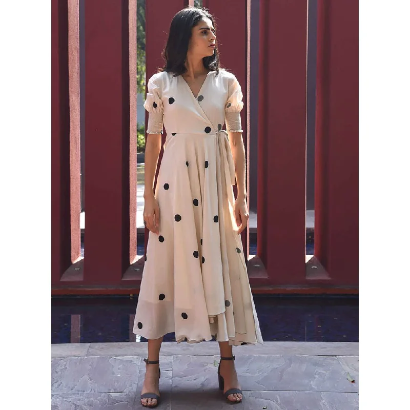 ORDINAREE Vanilla Bean Polka Cotton Dress