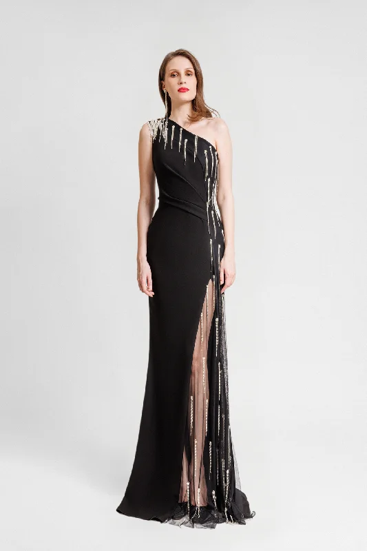 One-Shoulder Beaded crepe Dress