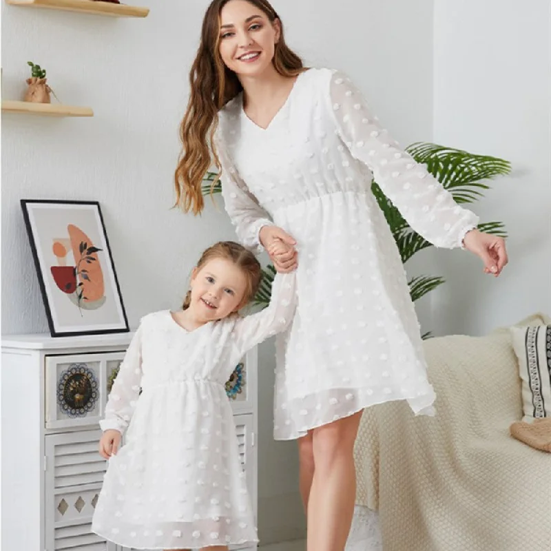 New Flowy Chiffon Long Sleeve V-Neck Cute Tunic Dress