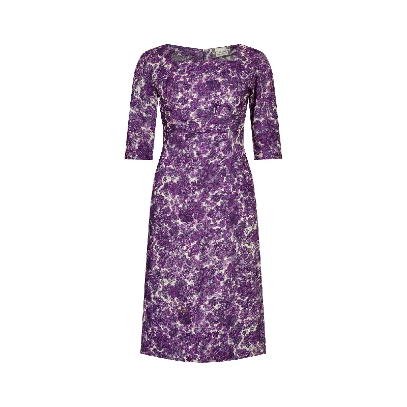 1960s Cresta Couture Purple Floral Print Dress