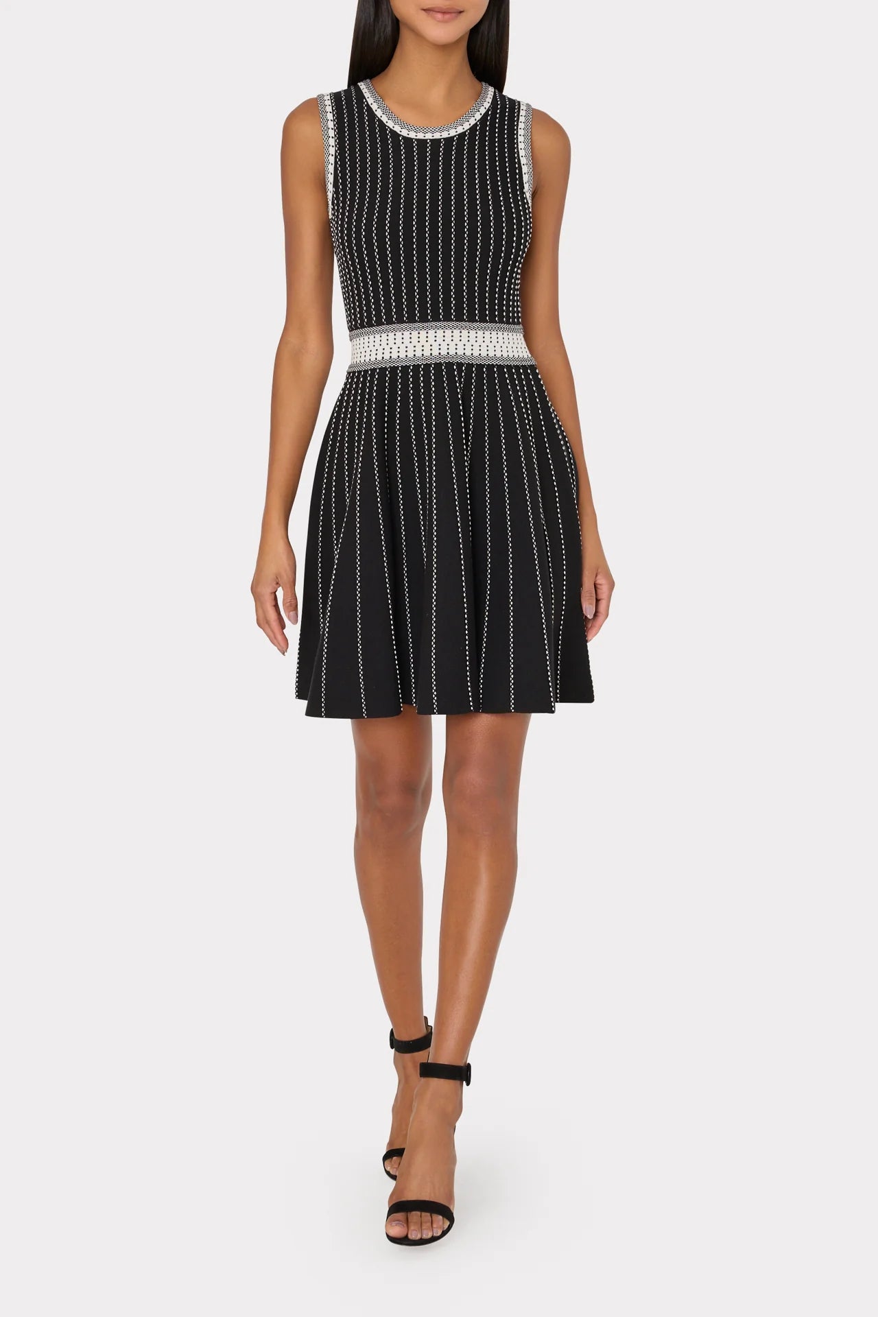 Vertical Texture Fit and Flare Dress Black Ecru - Milly
