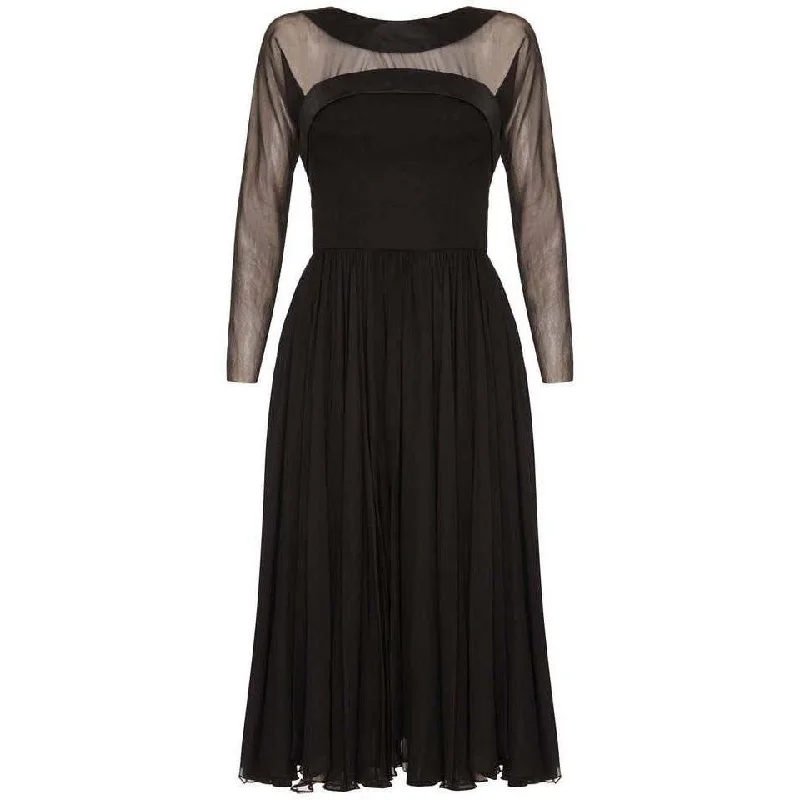 1960s Helena Barbieri Black Silk Chiffon Dress