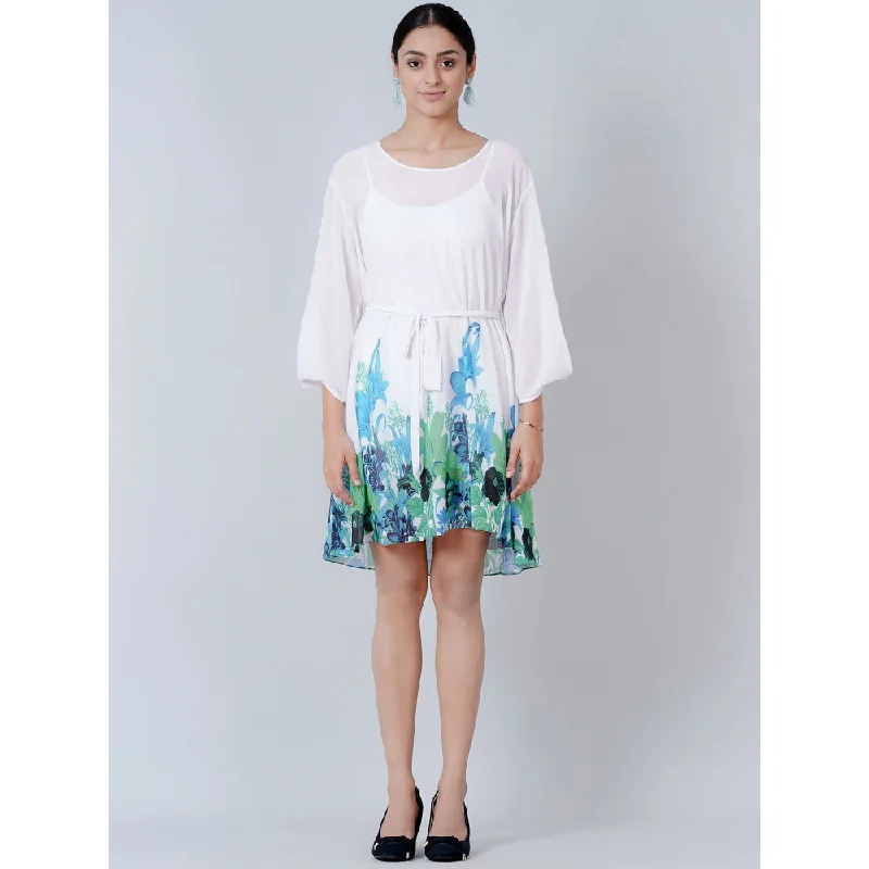 First Resort by Ramola Bachchan White Floral Dress (Set of 2)