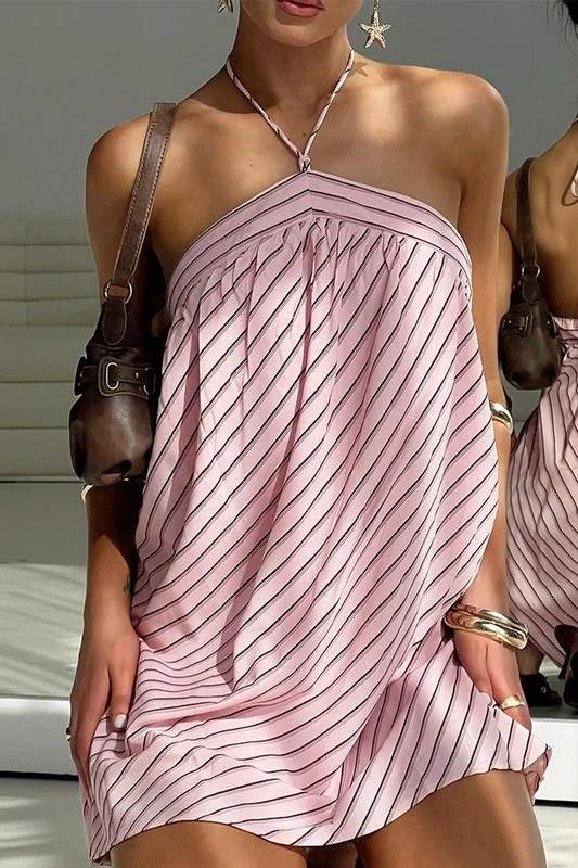 HALTER STRIPED SWING DRESS