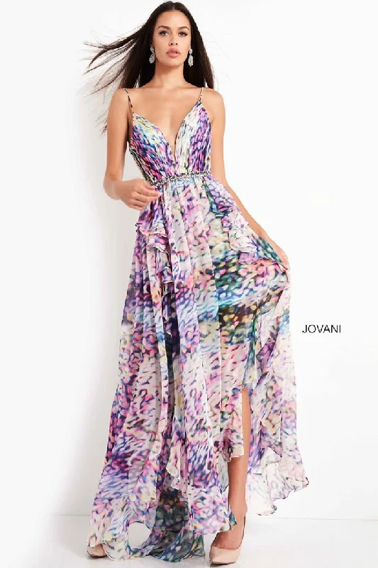 Print Plunging V Neck Dress - Jovani