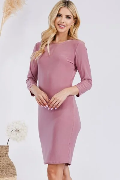 Blue Zone Planet |  Celeste Full Size Round Neck Long Sleeve Slim Dress