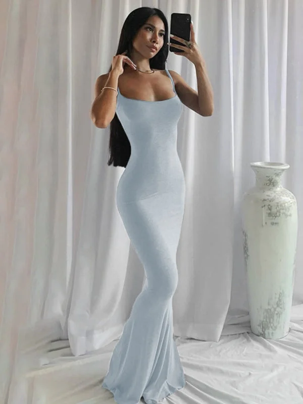 Blue Zone Planet |  Ella's Spaghetti Strap High Waist Bodycon Floor-Length Sling Dress