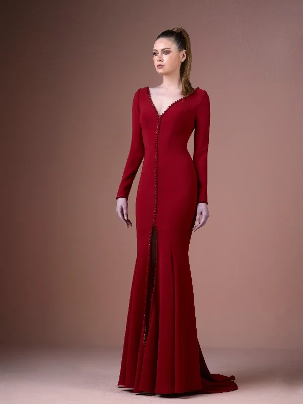 Long sleeves mermaid crepe dress