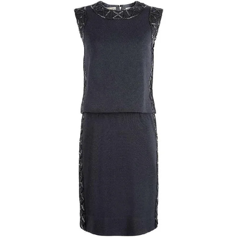1960s Bruce Arnold Black Wool Jersey Dress With Beaded Embellishment