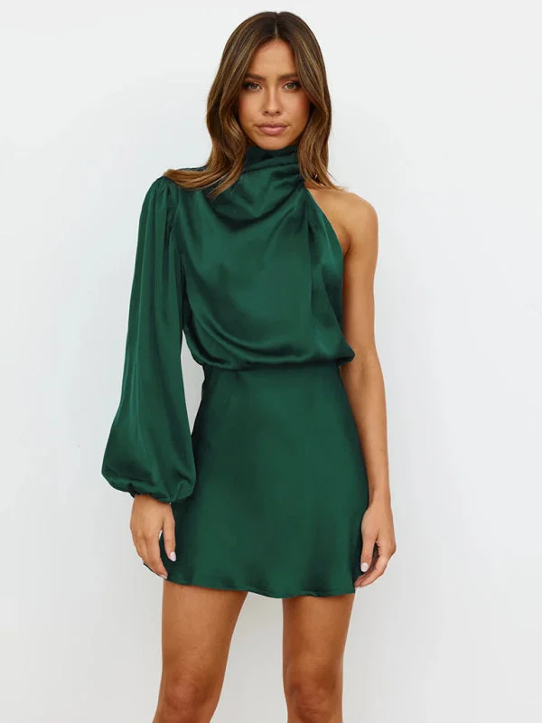 Blue Zone Planet |  long-sleeved one-shoulder off-shoulder waist dress