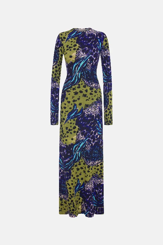 CHARLOTTE DRESS / BLUE GREEN PATTERNED