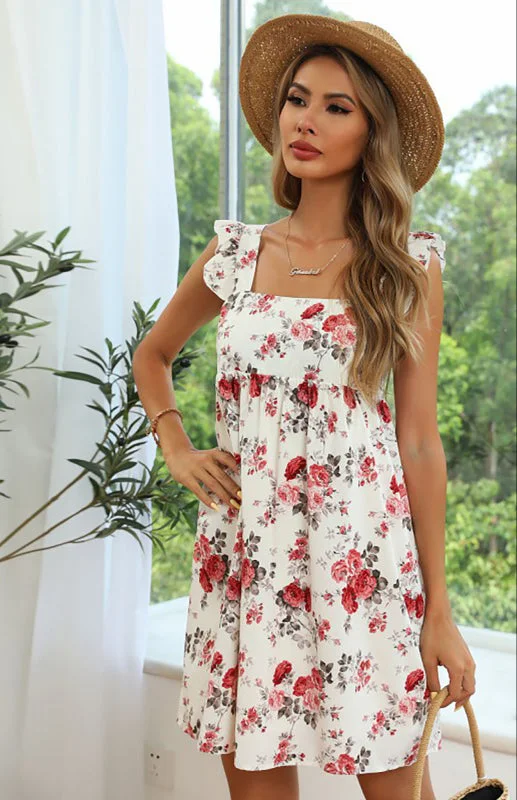 Blue Zone Planet |  Ladies Chiffon Print Ruffle Slip Dress
