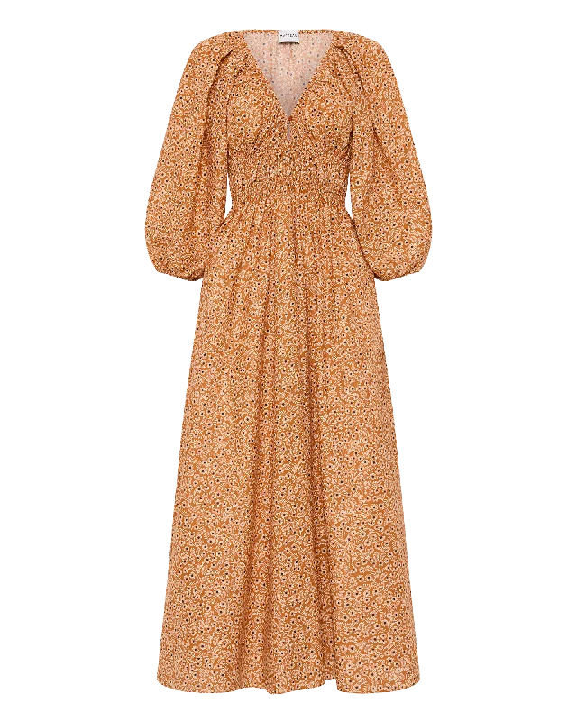 Shirred Plunge Button Dress