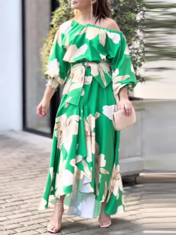 elegant commuter print lantern sleeve dress