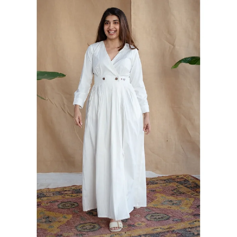 The Indian Ethnic Co. White Poplin Cotton Solid Dress