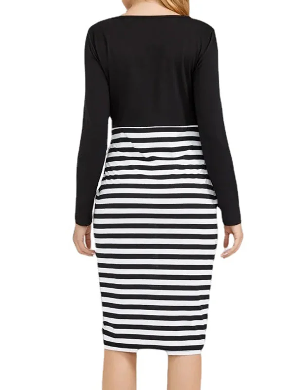 Blue Zone Planet |  Maternity long sleeve striped round neck dress