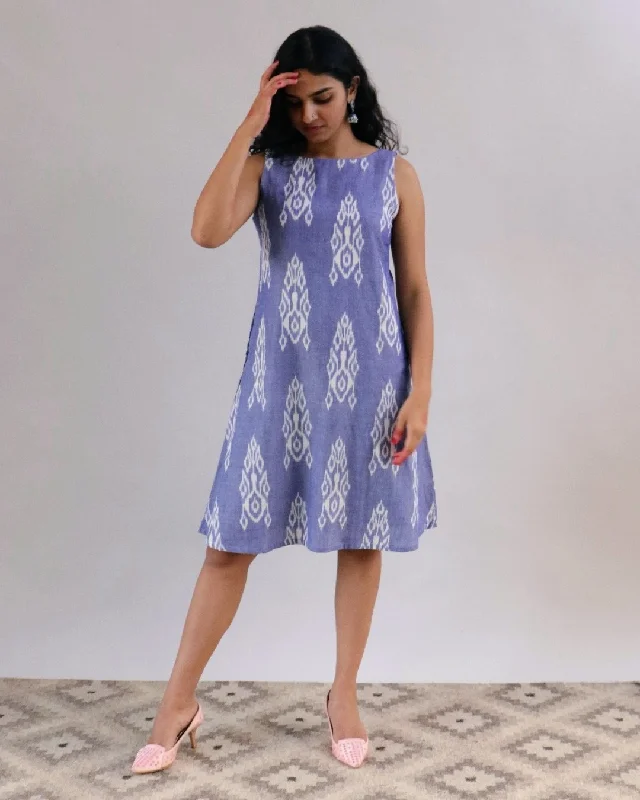 Amrit Dress - Light blue ikkat