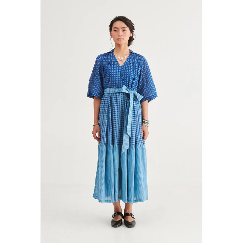 Prakriti Jaipur Blue Checks Long Dress (Set of 2)