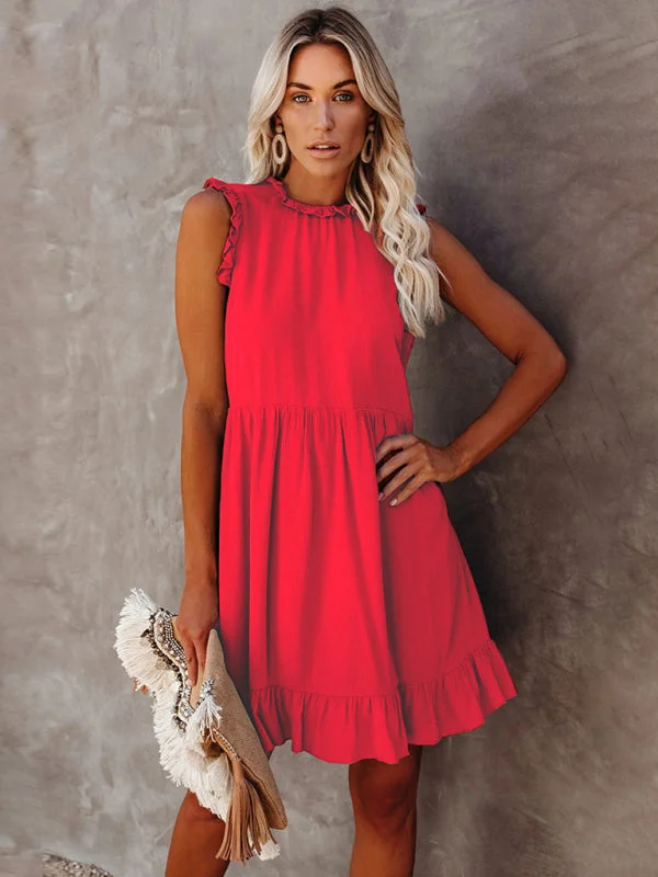 Blue Zone Planet |  Women's Solid Color Ruffled Waist Dress