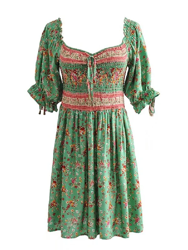 Anahita Bohemian Floral Shirred Dress