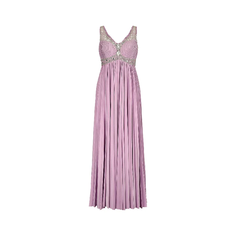 1990s Bespoke Lilac Crystal-Embellished Pleated Dress