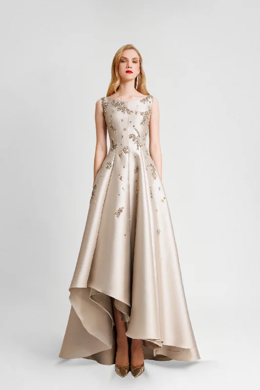 Asymmetrical Hemline beaded mikado Dress