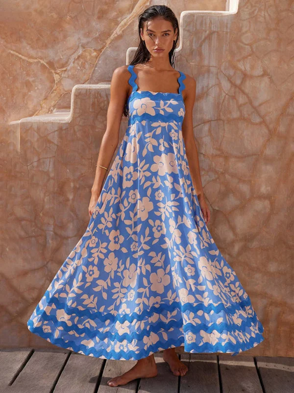 Blue Zone Planet |  spaghetti strap long printed long dress