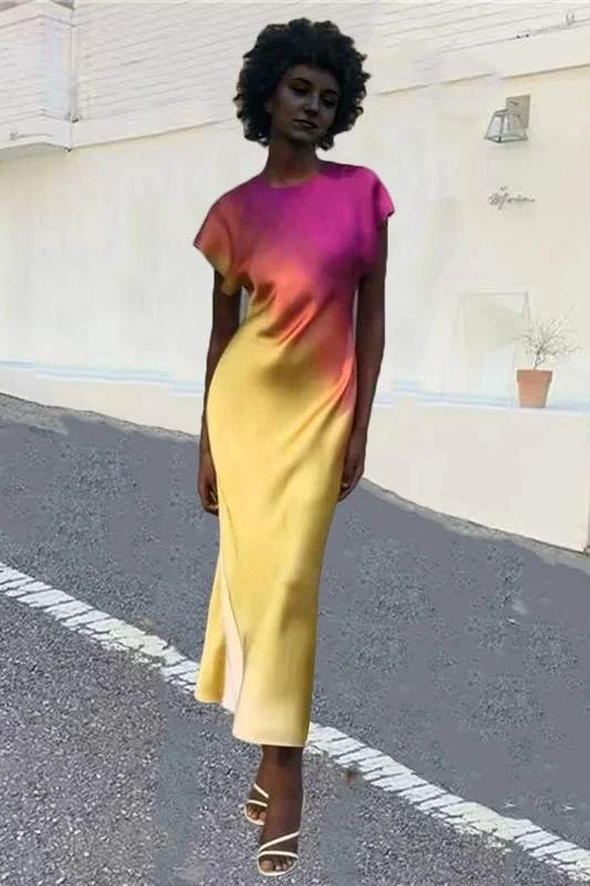 ROUND NECK TIE DYE PRINT DRESS