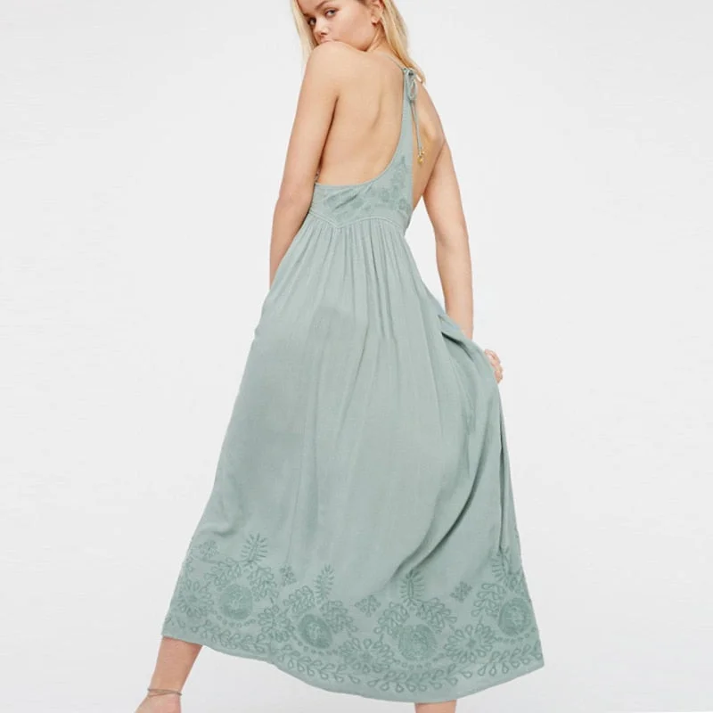 Hanny Maxi Embroidered Cotton Boho Dress