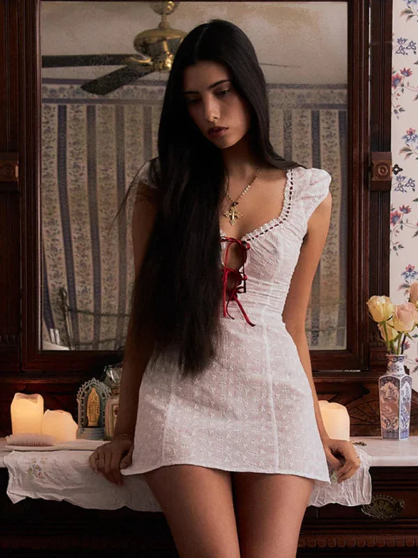 Blue Zone Planet | Angie's Valentine Lingerie Lace Square-Neck Bow Tie Dress