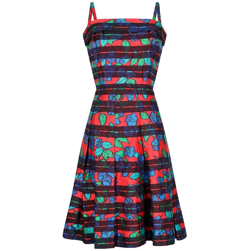 Paul Jonas 1960s Floral Print Dress with Black Stripes
