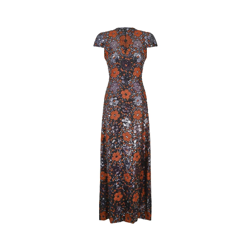 1970s Andre Laug Floral Sequinned Dress