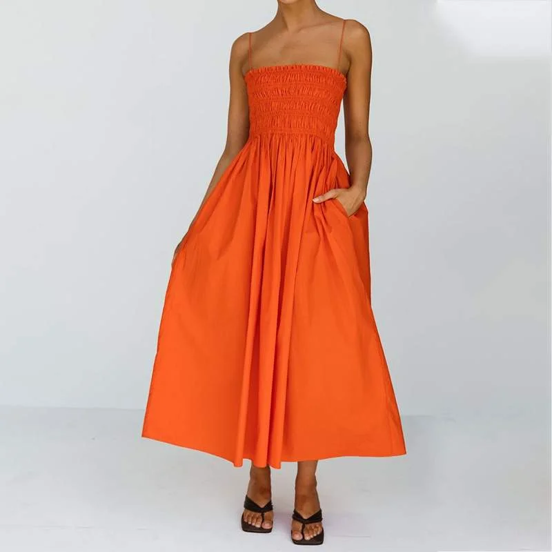 TEMPERAMENT HIGH WAIST SUSPENDER COTTON LINEN DRESS
