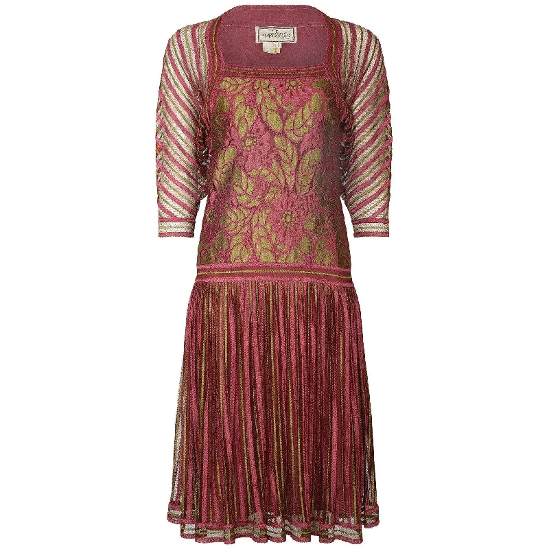 1970s Janice Wainwright Pink and Gold 1920s Style Flapper Dress