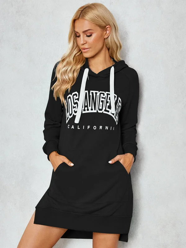 Blue Zone Planet |  Women's lettered print hooded skirt dress