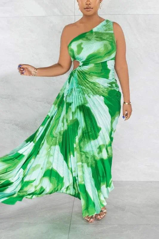 PLEATED CASUAL LONG DRESS