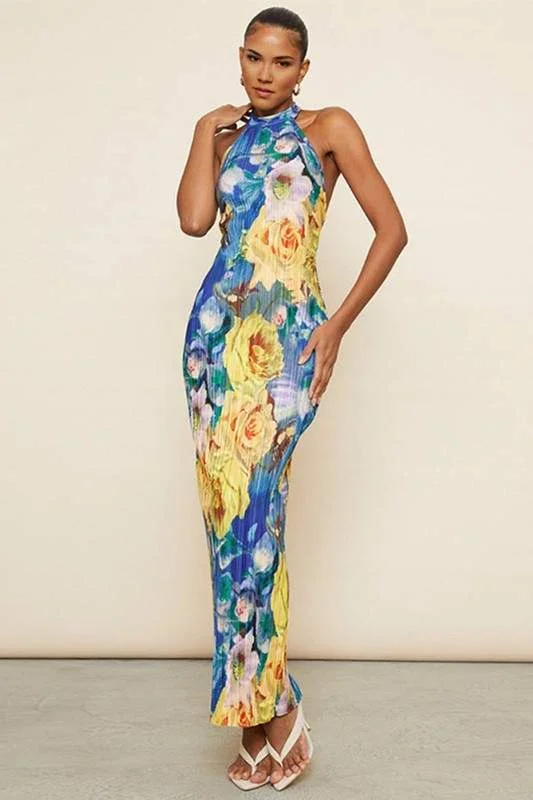 SLEEVELESS FLORAL LONG DRESS