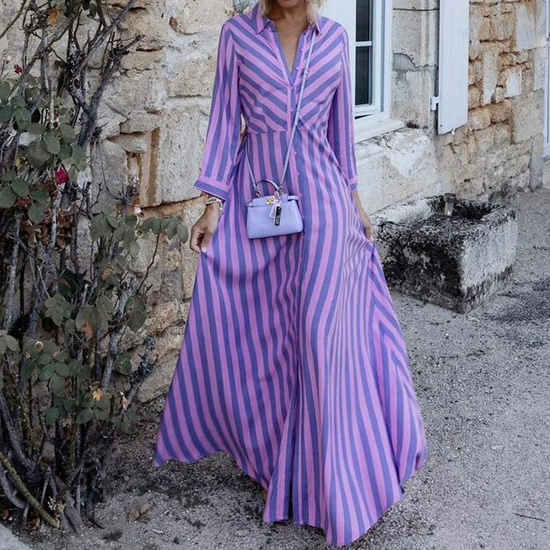 TEMPERAMENT LONG STRIPED DRESS