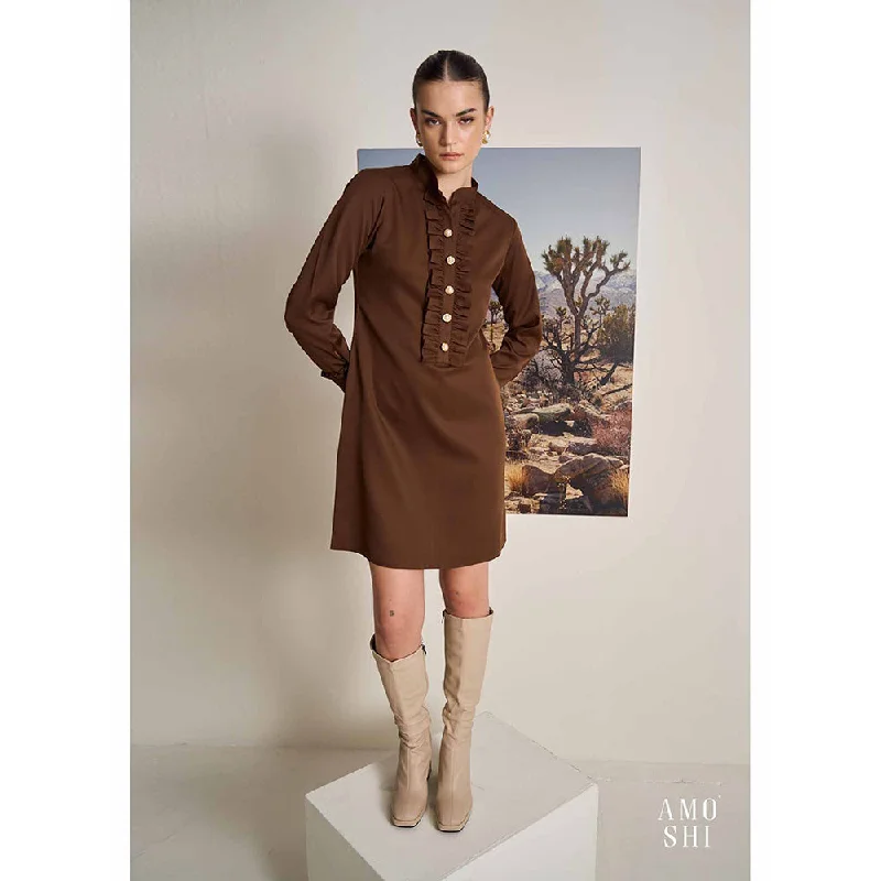 AMOSHI Brown Solid/Plain Frill Dress