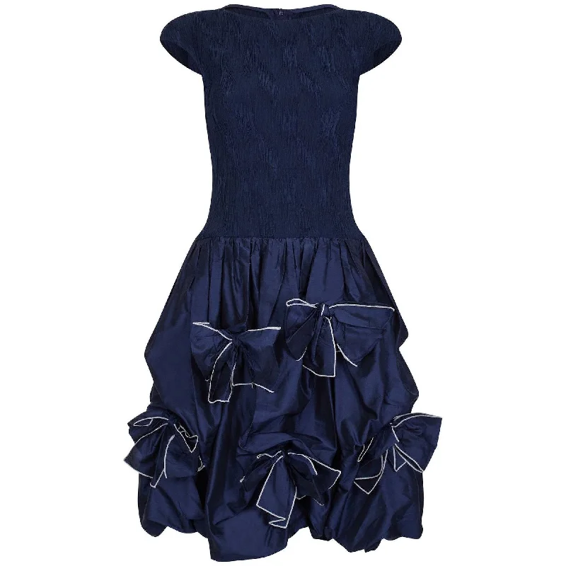 1980s Louis Feraud Navy Silk Taffeta Dress